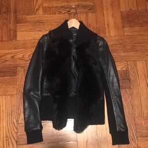 Navy blue leather/ fur Patrizia Pepe jacket